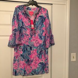 Lilly Pulitzer Elenora Silk Dress, Size M, Pattern: Fan Sea Pants, NWT